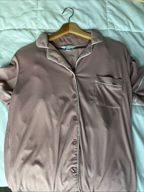 Nicole Miller Mauve Pink Short-Sleeve Pajama Top with Contrast Piping